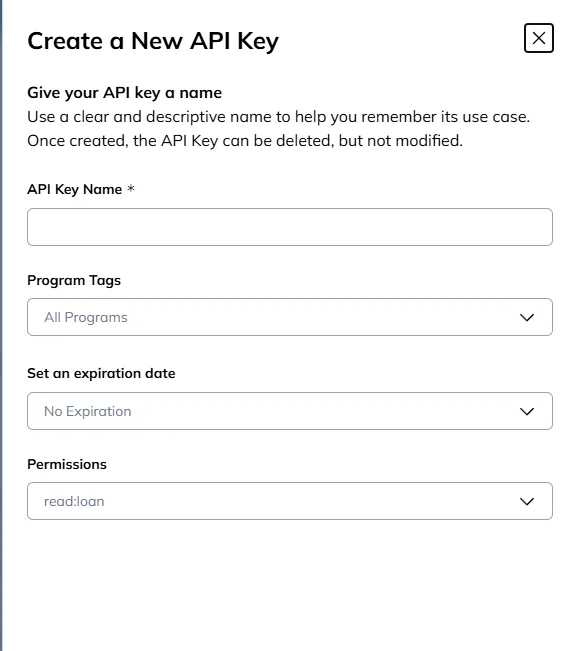 Create API key form